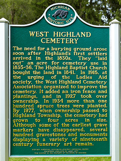 One side of the West Highland Cemetery state historical marker. Image ©2014 Look Around You Venture, LLC.